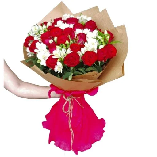 Ramo 24 rosas rojas importadas con flores astromelias